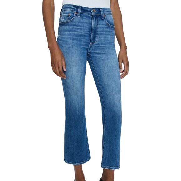 Pistola Jeans High Rise Crop Bootcut Flare Blue Stretch Distressed Women's Sz 25 - Picture 1 of 14